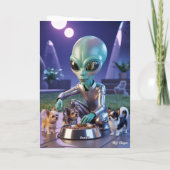 Alien loopt met de hond kaart (Achterkant)