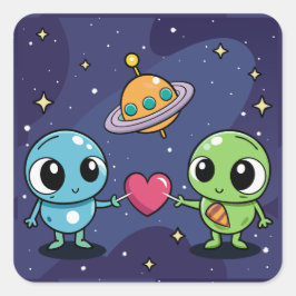 Alien Love Buddies Vierkante Sticker