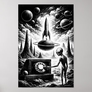 Alien maakt contact via kosmische nachtposter poster