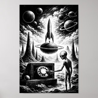 Alien maakt contact via kosmische nachtposter poster