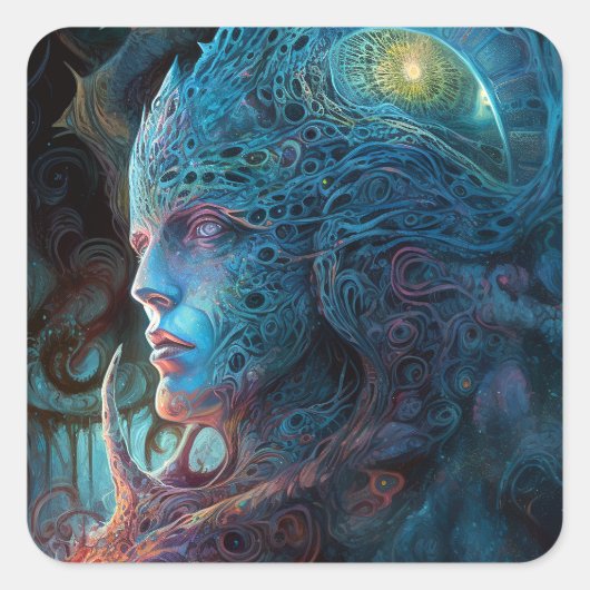 Alien Man Surreal Sci-Fi Art Vierkante Sticker (Voorkant)