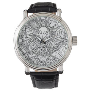 Alien Mandala Black en White Horloge