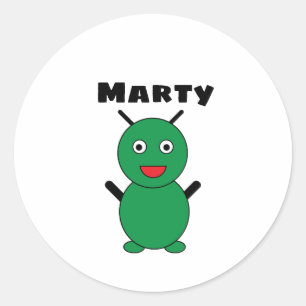 Alien Martian Schattige Groene Cartoon Personalise Ronde Sticker