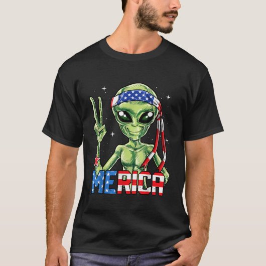 Alien Merica, 4 juli Mannen Amerikaanse vlag T-shirt (Voorkant)