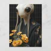 Alien met gele bloemen briefkaart (Voorkant)