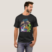 Alien met pizza in het kosmische landschap t-shirt (Voorkant volledig)