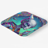 Alien met verjaardagstaart papieren bordje (Gebogen)