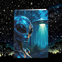 Alien Metallic Futuristic Forest Scene Verjaardag Kaart