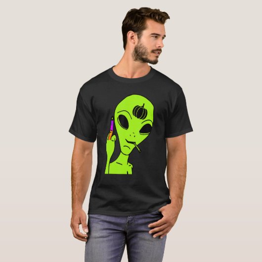 Alien Middenvinger Lazy Halloween Kostuum UFO PU T-shirt (Voorkant volledig)