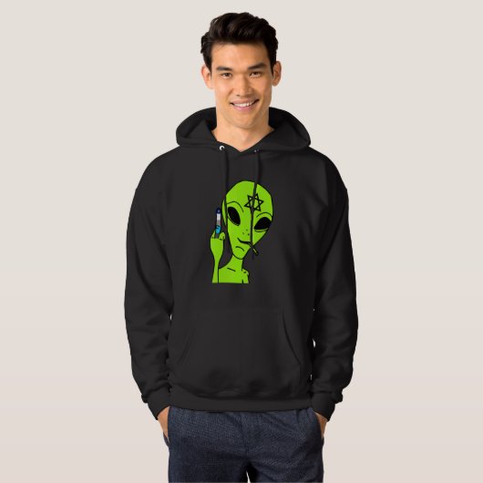 Alien Middle Finger Hanukkah Chanukah Jewish Holi Hoodie (Voorkant volledig)