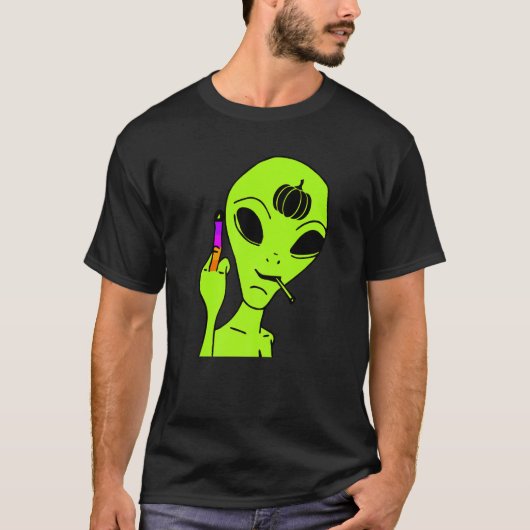 Alien Middle Finger Lazy Halloween Costume Ufo Pu T-shirt (Voorkant)