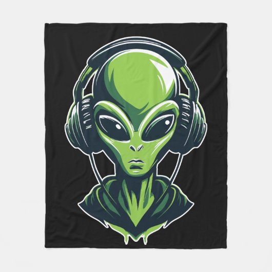 Alien mit Kopfhörern – Minimalistisches Techno & R Fleece Deken (Voorkant)