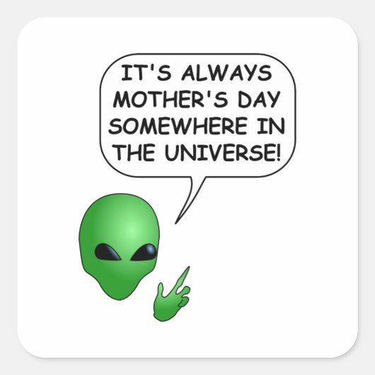 Alien Moederdag Vierkante Sticker (Voorkant)
