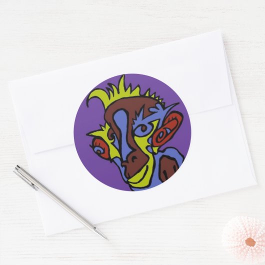 Alien Monkey Ronde Sticker (Envelop)