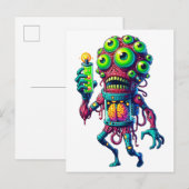 Alien Monster Creatie met Elektrisch Testbuis Uitnodiging Briefkaart (Voorkant / Achterkant)