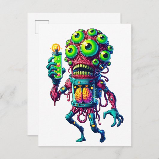 Alien Monster Creatie met Elektrisch Testbuis Uitnodiging Briefkaart (Voorkant / Achterkant)