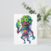 Alien Monster Creatie met Elektrisch Testbuis Uitnodiging Briefkaart (Staand voorkant)