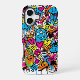 Alien Monster Graffiti Patroon iPhone 16 hoesje