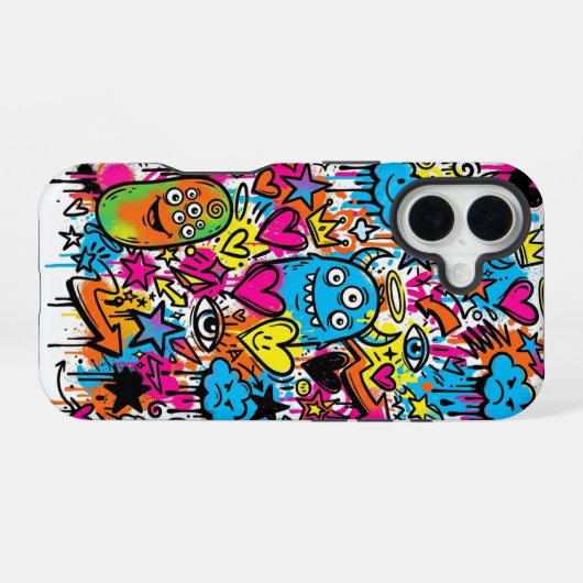 Alien Monster Graffiti Pattern iPhone 16 case Hoesje (Achterkant horizontaal)