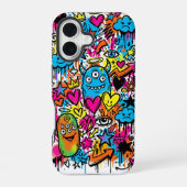 Alien Monster Graffiti Pattern iPhone 16 case Hoesje (Achterkant)