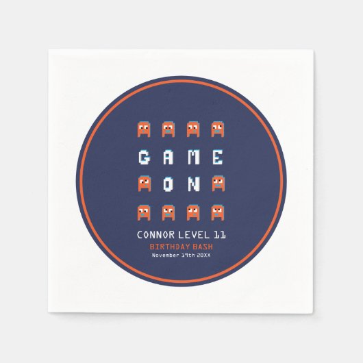 Alien monsters oranje video gaming verjaardagsfees servet (Voorkant)