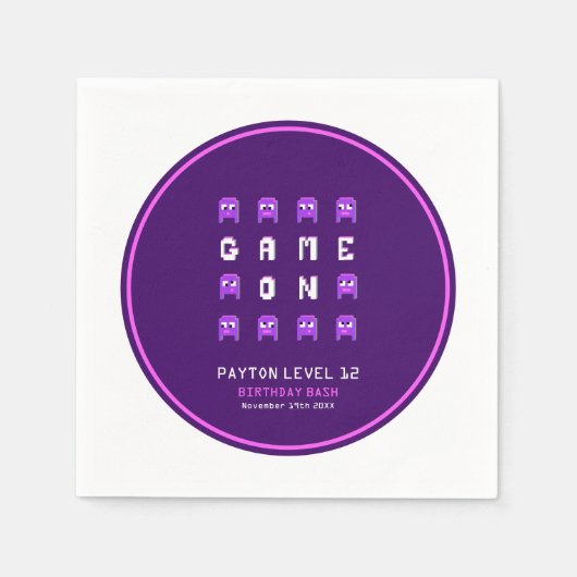 Alien monsters paarse videogame verjaardagsfeest servet (Voorkant)