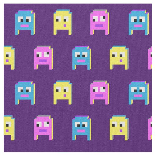 Alien monsters pixel grafisch roze geel blauw stof (Close Up)