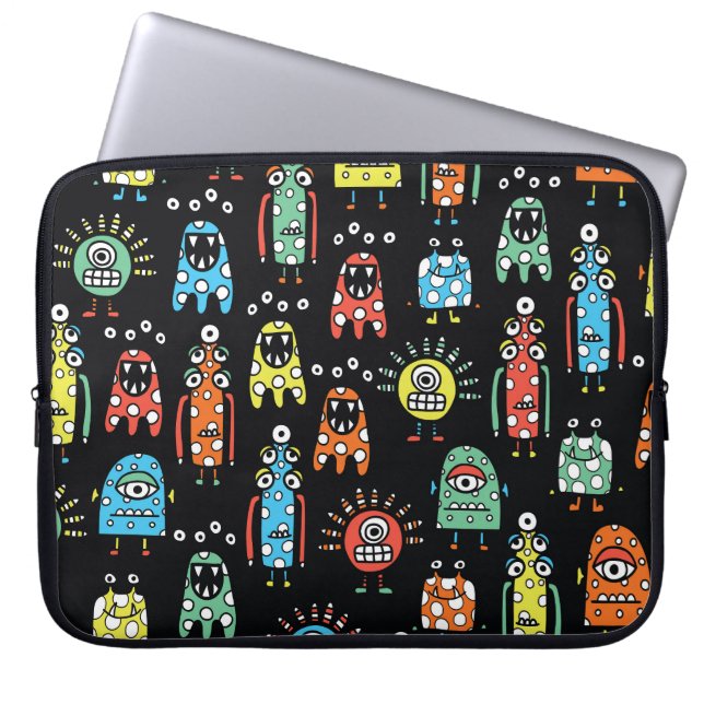 Alien Monsters: Schattigee naadloze Vintage Laptop Sleeve (Voorkant)