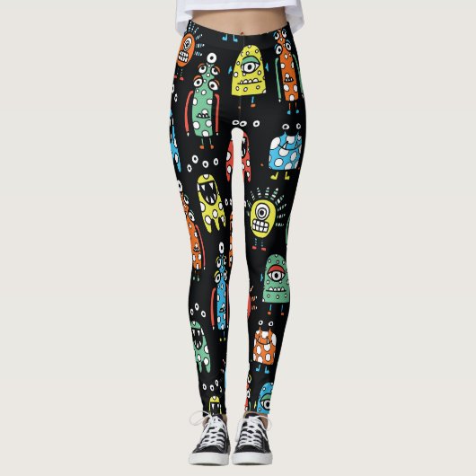 Alien Monsters: Schattigee naadloze Vintage Leggings (Voorkant)
