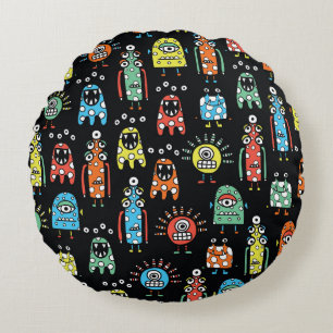 Alien Monsters: Schattigee naadloze Vintage Rond Kussen
