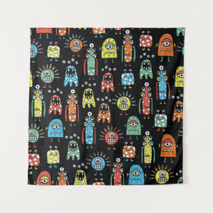 Alien Monsters: Schattigee naadloze Vintage Wandkleed