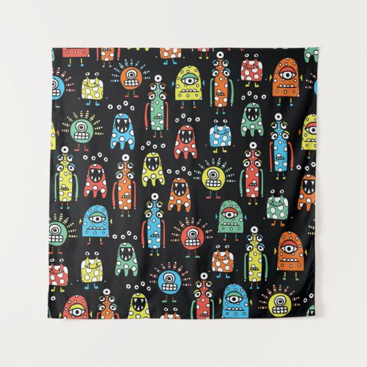 Alien Monsters: Schattigee naadloze Vintage Wandkleed (Voorkant)