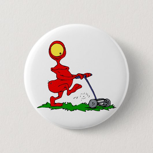 Alien Mowing Lawn Ronde Button 5,7 Cm (Voorkant)