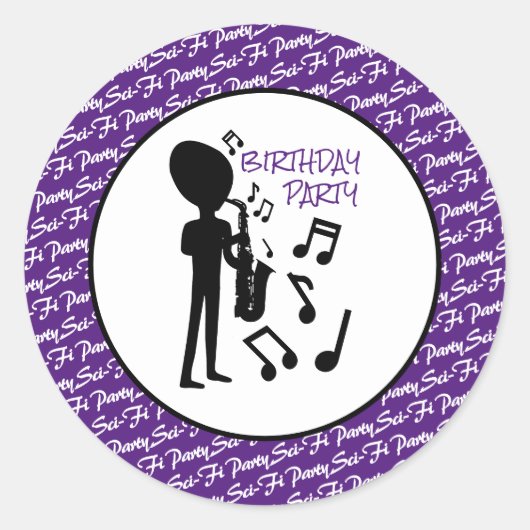 Alien Musician, Birthday Ronde Sticker (Voorkant)