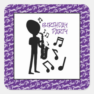 Alien Musician, Birthday Vierkante Sticker