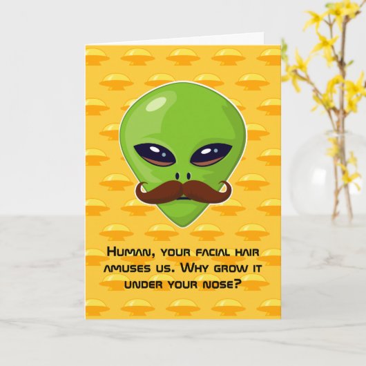 Alien Mustache (verjaardag) Kaart (Gele Bloem)