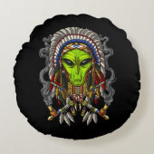 Alien Native American Chief Rond Kussen (Voorkant)