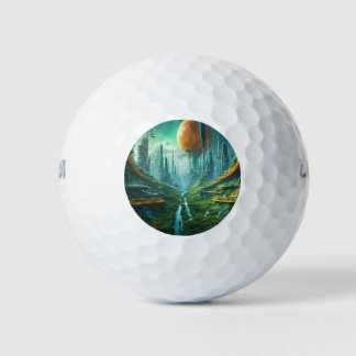 Alien Natuur & Futuristische Stad Surrealistische  Golfballen