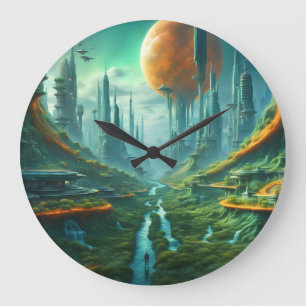 Alien Natuur & Futuristische Stad Surrealistische Grote Klok