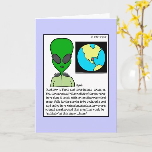 Alien News Reader Verjaardag Kaart (Gele Bloem)