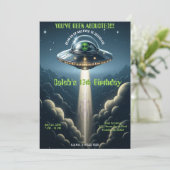 Alien ontvoering UFO Blue Clouds verjaardagsfeestj Kaart (Staand voorkant)