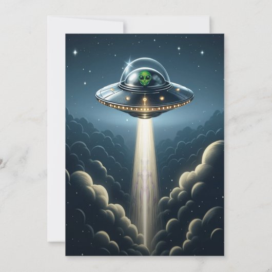 Alien ontvoering UFO Blue Clouds verjaardagsfeestj Kaart (Achterkant)