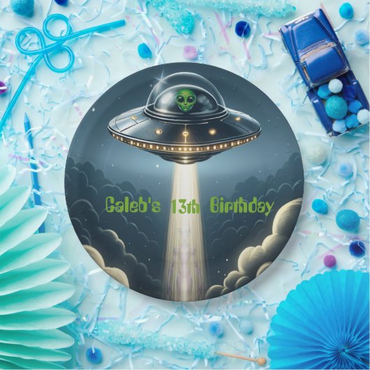 Alien ontvoering UFO Blue Clouds verjaardagsfeestj Papieren Bordje (Feest)