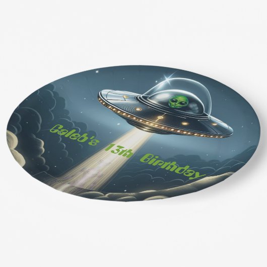 Alien ontvoering UFO Blue Clouds verjaardagsfeestj Papieren Bordje (Gekanteld)