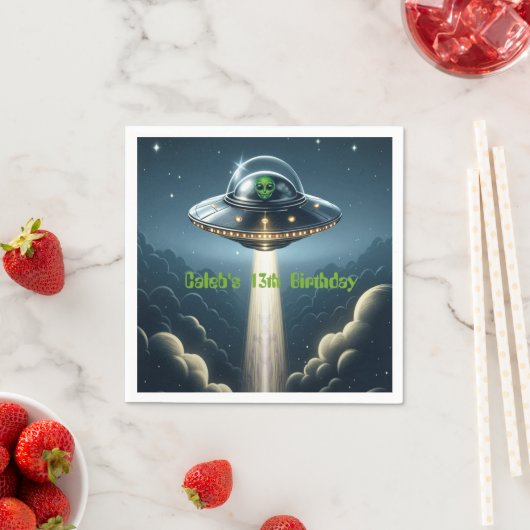 Alien ontvoering UFO Blue Clouds verjaardagsfeestj Servet (Insitu)