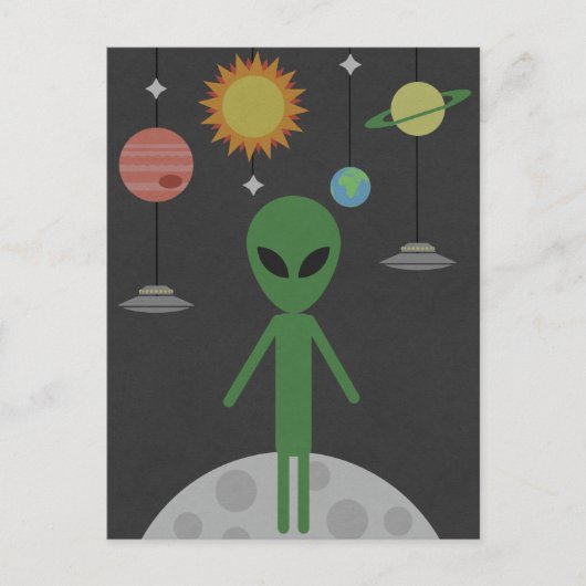 Alien op de maan briefkaart (Voorkant)