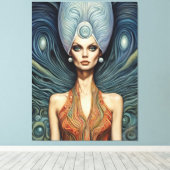 Alien op een blauwe achtergrond canvas afdruk (Insitu (Houten vloer))