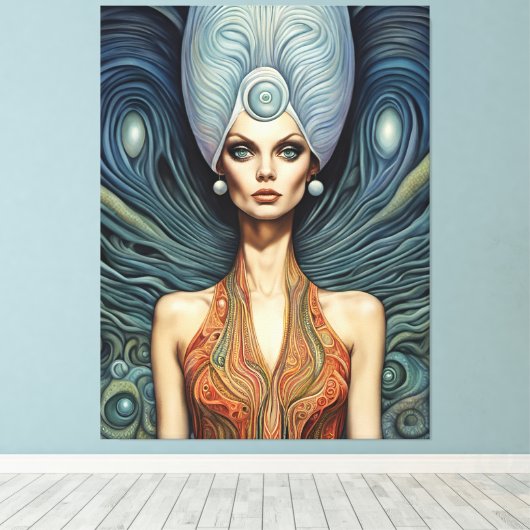 Alien op een blauwe achtergrond canvas afdruk (Insitu (Houten vloer))