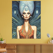 Alien op een blauwe achtergrond canvas afdruk (Insitu (Woonkamer))