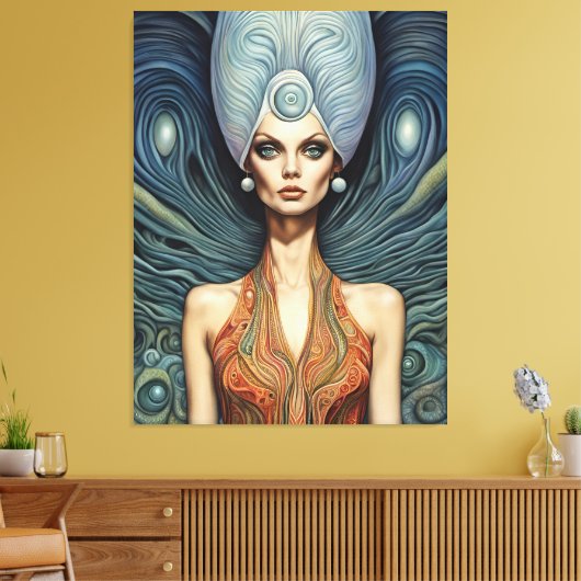 Alien op een blauwe achtergrond canvas afdruk (Insitu (Woonkamer))